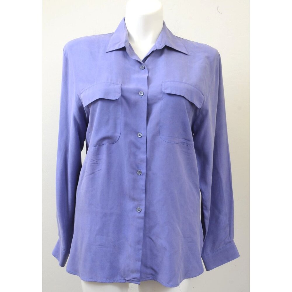 CLIO 100% Silk Purpleโ Utility Shirt Button Down Blouse Women's Size L